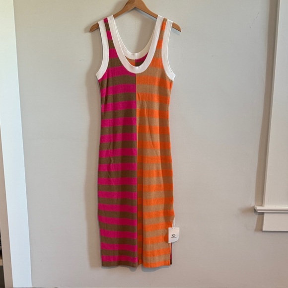 Striped Pink and Orange Sleeveless Dress size L, never worn - Picture 1 of 6